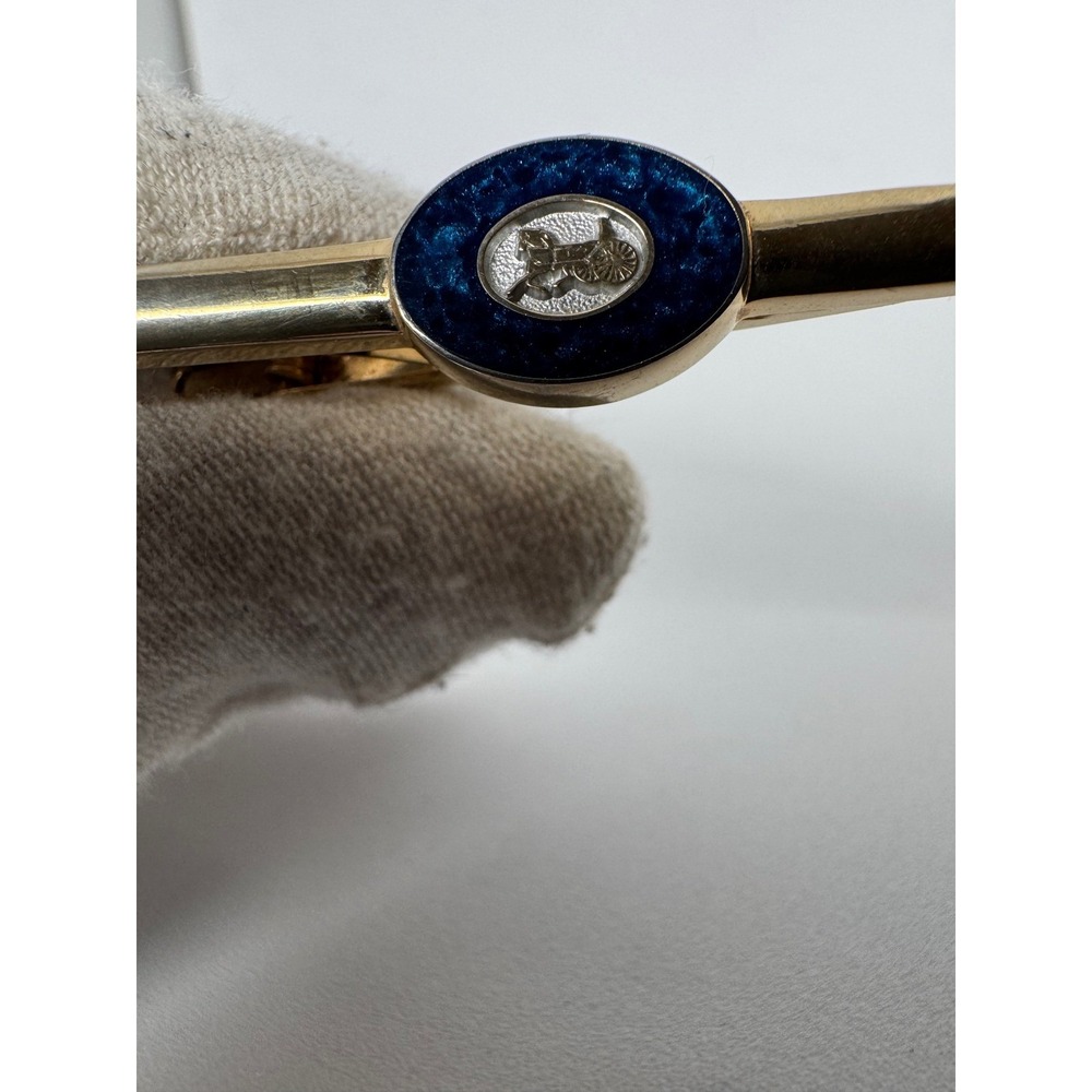 Vintage CELINE Paris Navy Blue Enamel Carriage Horse Tie Clip Clasp